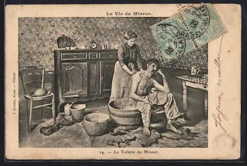 AK La Toilette du Mineur, Bergmann beim Waschen