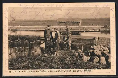 AK Men haalt het geroot Vlas uit het Hekken, Flachsanbau