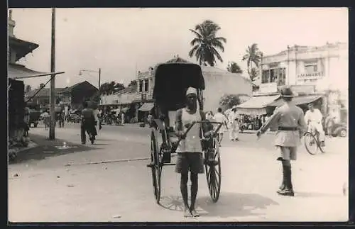 AK Colombo, Wellawatte, Strassenszene mit Rikscha