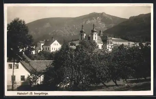 AK Haindorf-Hejnice, Teilansicht mit der Kirche