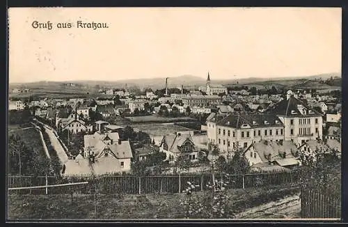 AK Kratzau, Ortsansicht von einem Hang aus