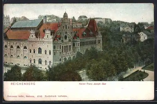 AK Reichenberg, Kaiser Franz Joseph-Bad mit Strasse aus der Vogelschau