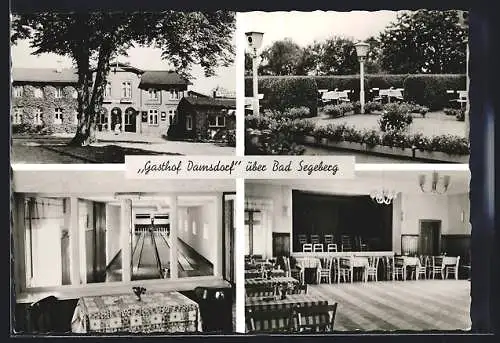 AK Damsdorf / Bornhöved, Der Gasthof v. Christiansen & Grimm mit Innenansichten und Garten