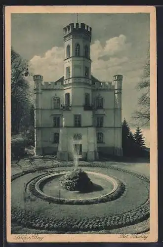 AK Berg / Starnberger See, Brunnen vor dem Schloss