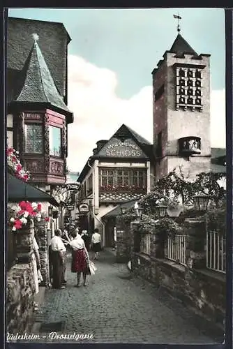 AK Rüdesheim / Rhein, Gasthaus Rüdesheimer Schloss in der Drosselgasse