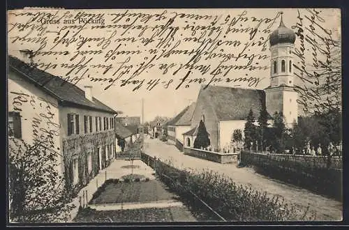 AK Pöcking / Starnberger See, Strassenpartie mit Kirche