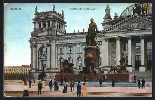 AK Berlin, Bismarck-Denkmal vor dem Reichstag