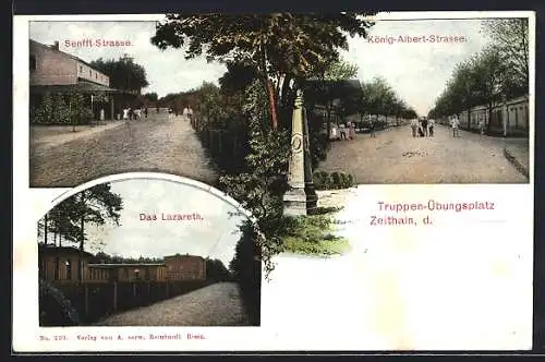 AK Zeithain, Truppen-Übungsplatz, Lazareth, Senfft-Strasse, König-Albert-Strasse
