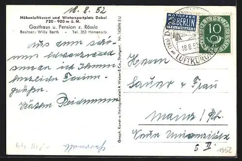 AK Dobel / Herrenalb, Gasthaus und Pension zum Rössle von Willy Barth