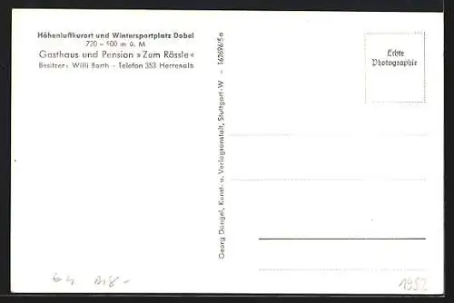 AK Dobel / Herrenalb, Gasthaus und Pension zum Rössle von Willy Barth