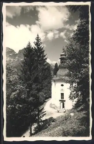 AK Ramsau / Reichenhall, Kunterwegkirche mit Bergblick