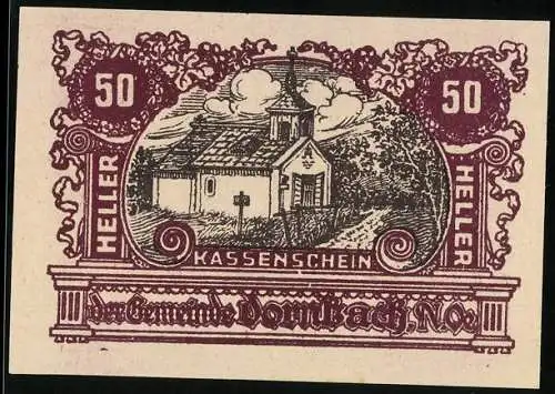 Notgeld Dornbach, 50 Heller, Kirche mit Landschaftsmotiv