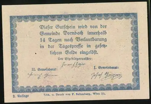 Notgeld Dornbach, 50 Heller, Kirche mit Landschaftsmotiv