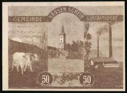 Notgeld Guntramsdorf 1920, 50 Heller, Kirche und Industrie, Gemeinde Siegel