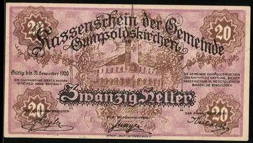 Notgeld Gumpoldskirchen 1920, 20 Heller, Rathaus mit Ziermotiven