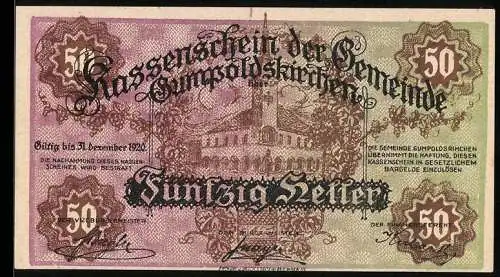 Notgeld Gumpoldskirchen 1920, 50 Heller, Gebäude mit Ornamenten