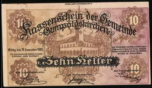 Notgeld Gumpoldskirchen 1920, 10 Heller, Kirche und ornamentale Schriftzüge