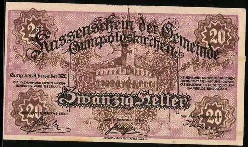 Notgeld Gumpoldskirchen 1920, 20 Heller, Rathausabbildung und dekorative Umrandung