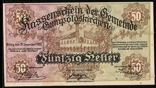 Notgeld Gumpoldskirchen 1920, 50 Heller, Rathaus-Gebäudemotiv