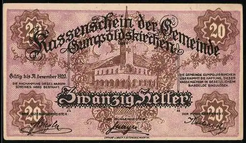 Notgeld Gumpoldskirchen 1920, 20 Heller, Rathaus