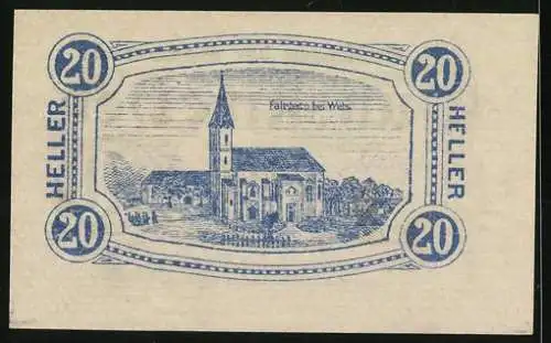 Notgeld Gunskirchen 1920, 20 Heller, Kirche und dekorativer Textblock