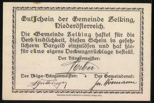 Notgeld Zelking 1920, 50 Heller, Kirche und Landschaftsmotiv