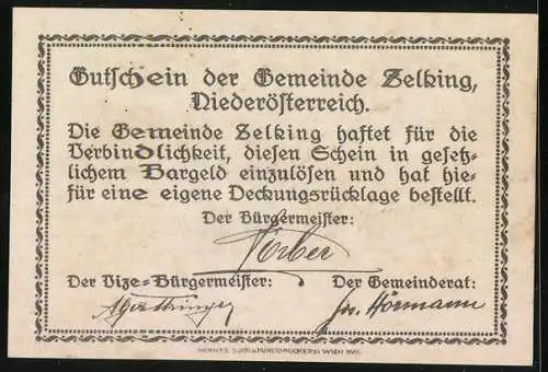 Notgeld Zelking 1920, 20 Heller, Kirche und Landschaftsmotiv