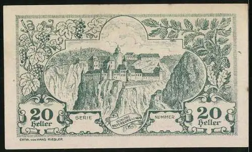 Notgeld Haunoldstein 1920, 20 Heller, Schlossansicht und dekorative Ornamente