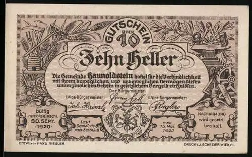 Notgeld Haunoldstein 1920, 10 Heller, Burgmotiv mit Pflanzenornamenten, Serie Osterburg