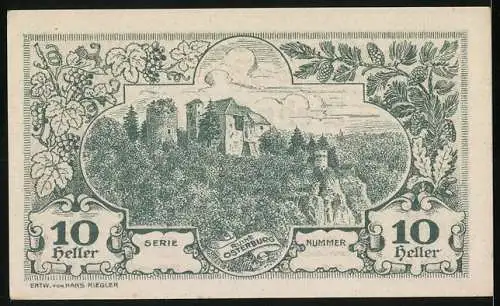 Notgeld Haunoldstein 1920, 10 Heller, Burgmotiv mit Pflanzenornamenten, Serie Osterburg