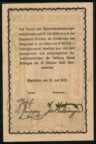 Notgeld Oeblarn 1920, 30 Heller, Ansicht der Kirche im Ennstal