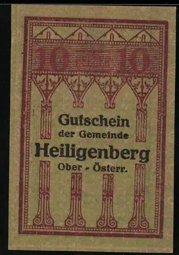 Notgeld Heiligenberg 1920, 10 Heller, gotische Architektur, Gemeindehaftungstext