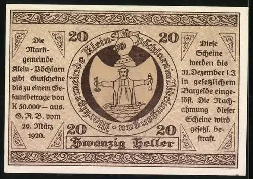 Notgeld Klein-Pöchlarn 1920, 20 Heller, Kirche und Wappen