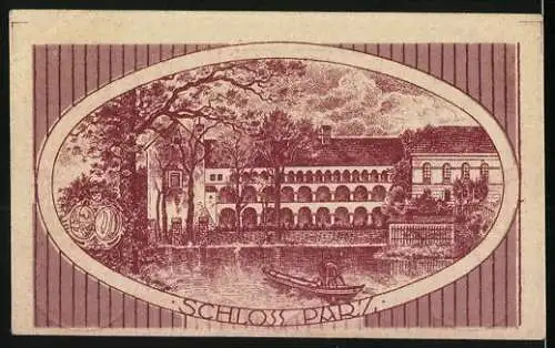 Notgeld Parz 1920, 50 Heller, Schloss Parz Motiv, lila Farbgebung