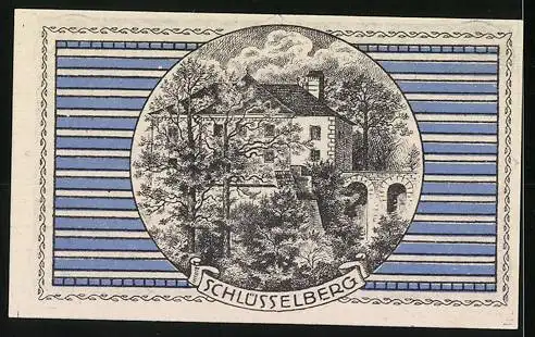 Notgeld Parz 1920, 20 Heller, Schlossberg-Motiv mit blauem Muster