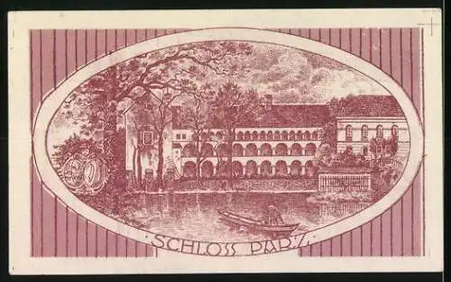 Notgeld Parz 1920, 50 Heller, Schloss Parz und Textpassage