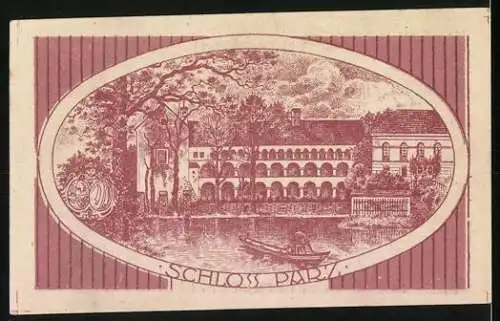 Notgeld Parz 1920, 50 Heller, Schloss Parz, Landschaft mit Fluss und Boot