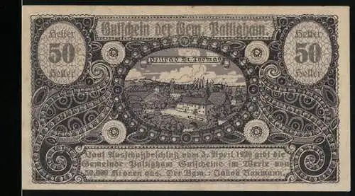 Notgeld Pattigham 1920, 50 Heller, Heilbad St. Thomas, reich verzierte Ornamente