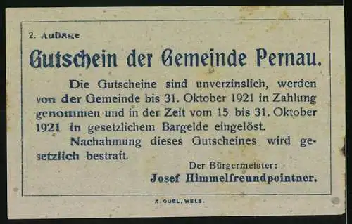 Notgeld Pernau 1921, 20 Heller, Säule und Träger-Motiv