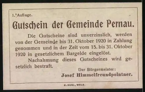 Notgeld Pernau 1920, 20 Heller, Säule, Männer schleppen Mehlsäcke