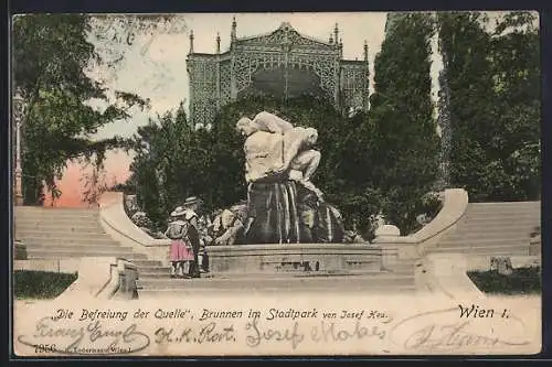 AK Wien, Die Befreiung der Quelle, Brunnen im Stadtpark von Josef Heu