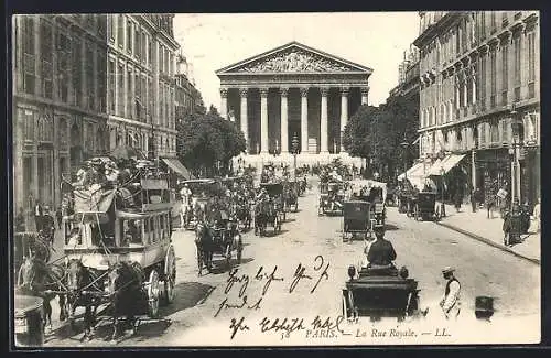 AK Paris, Église de la Madeleine, Verkehr in der Rue Royale