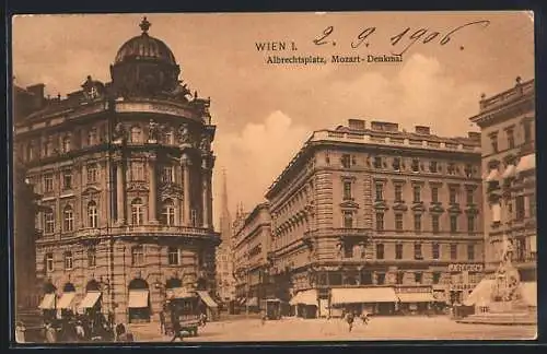 AK Wien, Albrechtsplatz mit Mozart-Denkmal