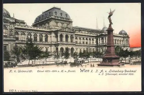 AK Wien, K. k. Universität mit J. A. v. Liebenberg-Denkmal