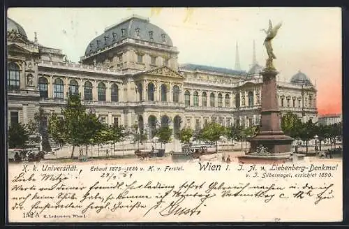 AK Wien, K. k. Universität mit J. A. v. Liebenberg-Denkmal
