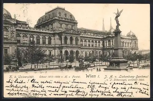 AK Wien, K. k. Universität mit J. A. v. Liebenberg-Denkmal