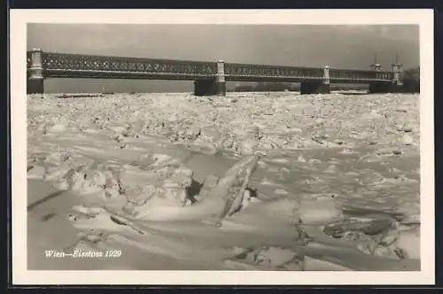 AK Wien, Reichsbrücke mit Eisstoss 1929