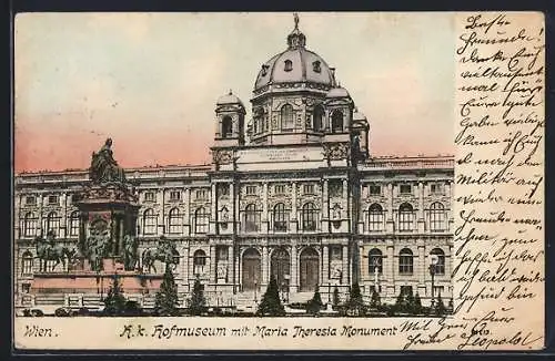 AK Wien, K. K. Hofmuseum mit Maria Theresia Monument