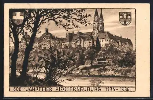 AK Klosterneuburg, Burg mit Wappen zur 800-Jahrfeier 1136-1936