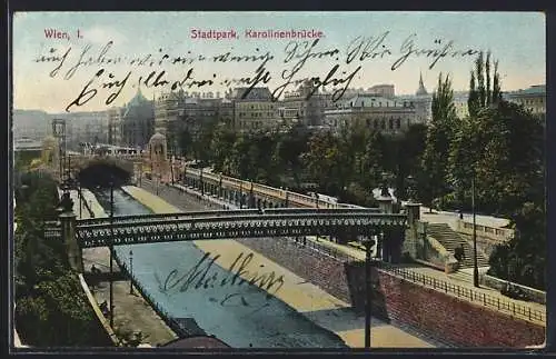 AK Wien, Stadtpark mit Karolinenbrücke